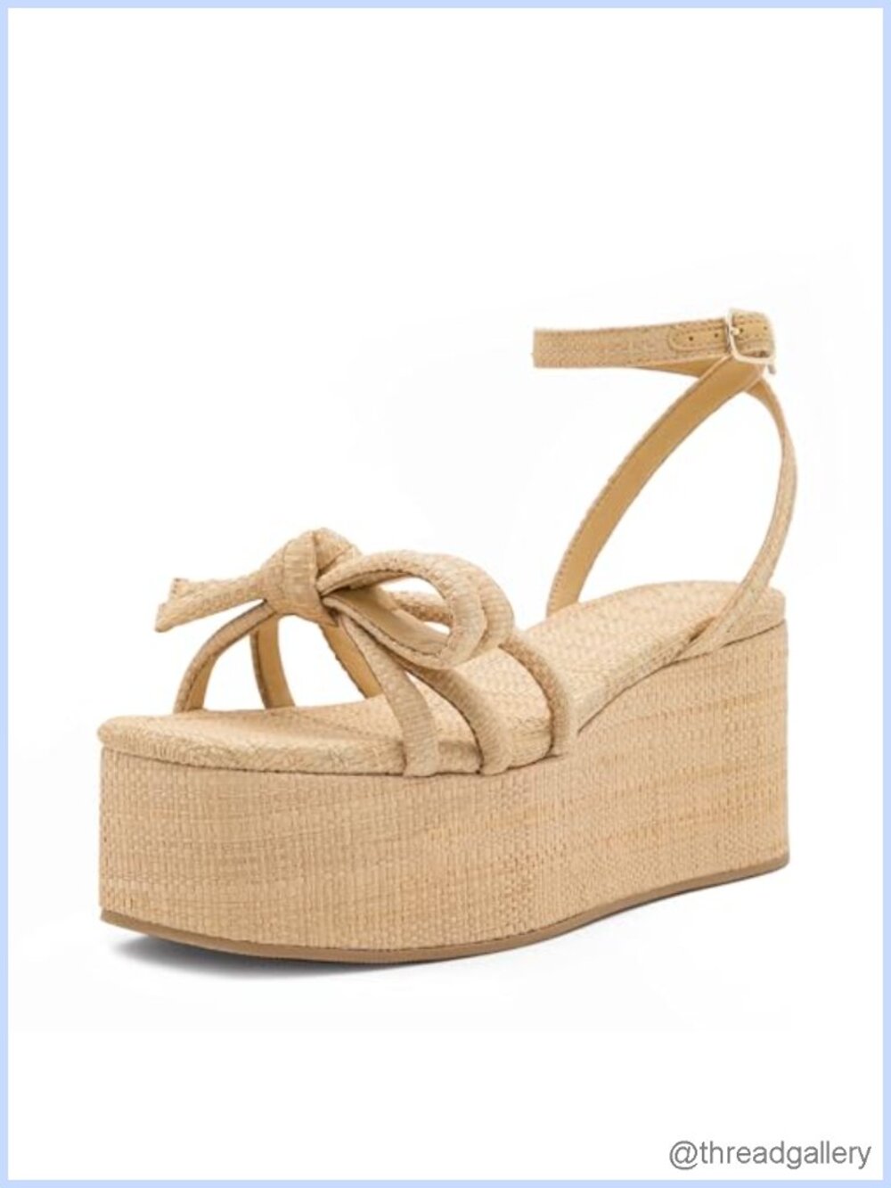 Raffia Platform Wedge Sandals Bow Ankle Strap Open Toe Espadrille